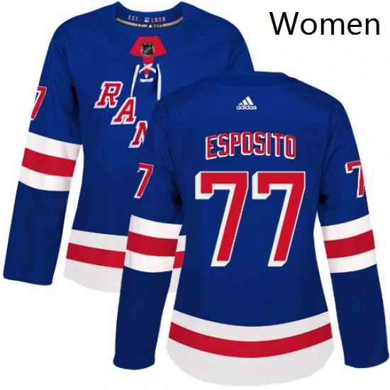 Womens Adidas New York Rangers 77 Phil Esposito Authentic Royal Blue Home NHL Jersey